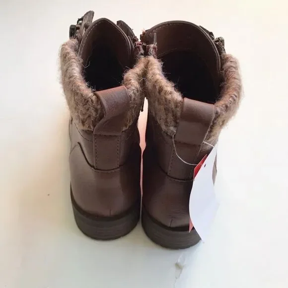 Joe Fresh NWT brown faux leather/zipper lace up  boots size 2 youth - Picture 7 of 8
